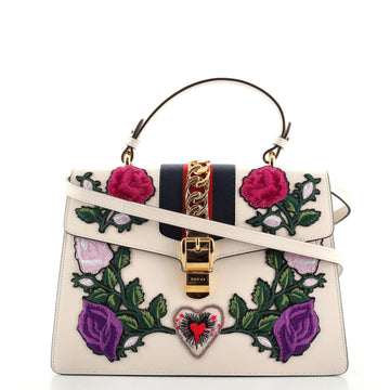 Gucci Sylvie Top Handle Bag Embroidered Leather Medium