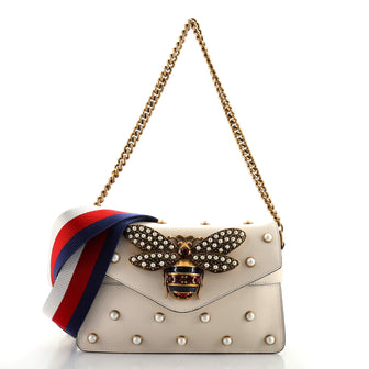 Gucci Broadway Pearly Bee Shoulder Bag Embellished Leather Mini