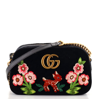 Gucci GG Marmont Flap Bag Embroidered Matelasse Velvet Small