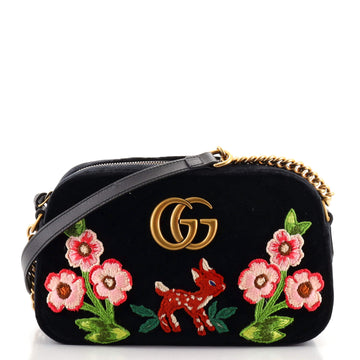 Gucci GG Marmont Flap Bag Embroidered Matelasse Velvet Small
