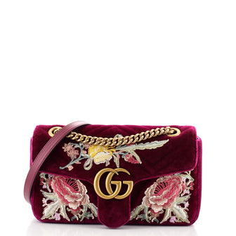 Gucci GG Marmont Flap Bag Embroidered Matelasse Velvet Small