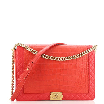 Chanel Reverso Boy Flap Bag Alligator and Calfskin Large