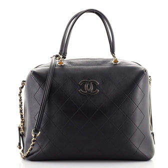Chanel Enamel CC Vanity Bowling Bag Stitched Calfskin Medium