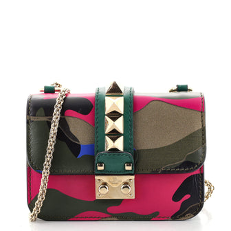 Valentino Glam Lock Shoulder Bag Camo Leather and Canvas Mini