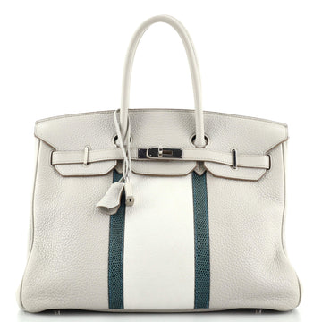 Hermes Club Birkin Bag Grey Clemence and Lizard with Palladium Hardware 35
