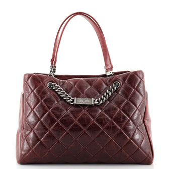 Chanel Name Plate Tote Quilted Glazed Calfskin Medium