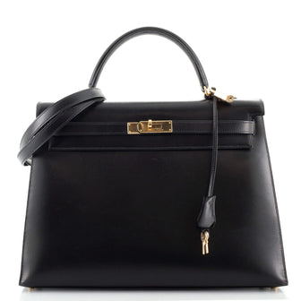 Hermes Kelly Handbag Black Box Calf with Gold Hardware 35