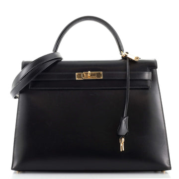 Hermes Kelly Handbag Black Box Calf with Gold Hardware 35