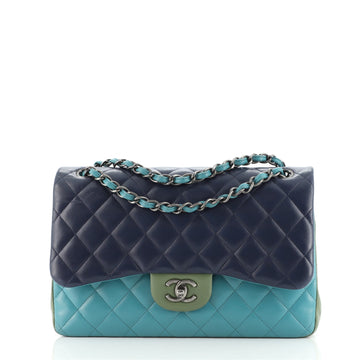 Chanel Tricolor Classic Double Flap Bag Quilted Lambskin Jumbo