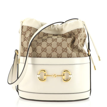 Gucci Horsebit 1955 Bucket Crossbody Bag Leather and GG Canvas Small