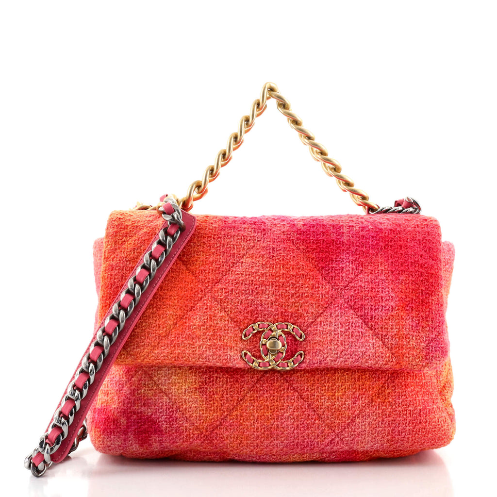 Chanel 19 Flap Bag Quilted Tweed Large Multicolor 125911343