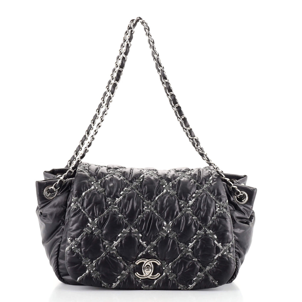 Chanel Burgundy Quilted Nylon Tweed On Stitch Flap Bag Silver