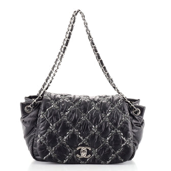 Chanel Tweed On Stitch Bubble Accordion Flap Bag Quilted Nylon Medium