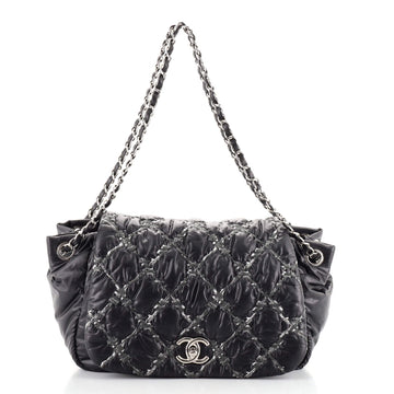 Chanel Tweed On Stitch Bubble Accordion Flap Bag Quilted Nylon Medium