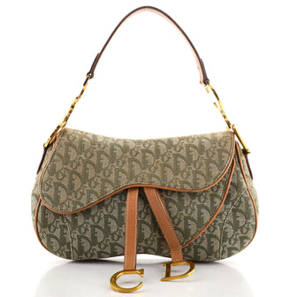 Christian Dior Vintage Double Saddle Bag Diorissimo Canvas
