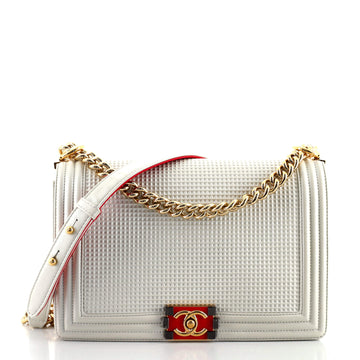 Chanel Boy Flap Bag Cube Embossed Lambskin New Medium