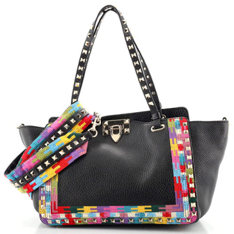 Valentino Rockstud Tote Embroidered Leather Small