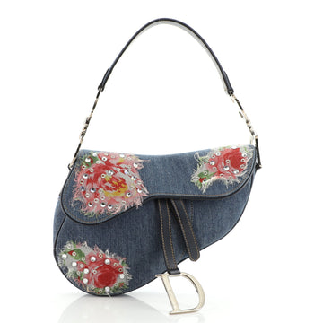 Christian Dior Vintage Saddle Bag Embellished Denim Medium