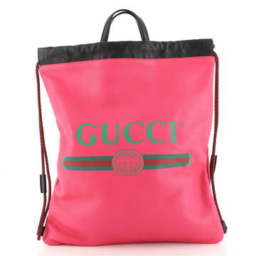 Gucci Logo Drawstring Backpack Printed Leather Large