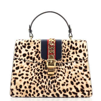 Gucci Sylvie Top Handle Bag Printed Calf Hair Medium