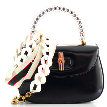 Gucci Crystal Bamboo Top Handle Bag Leather Medium