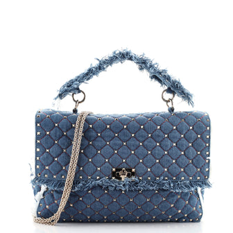 Valentino Rockstud Spike Flap Bag Quilted Denim Maxi