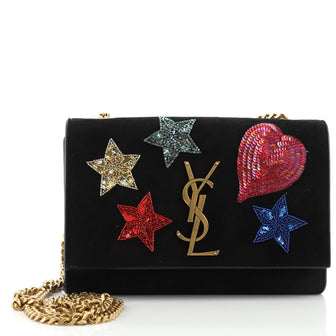 Saint Laurent Classic Monogram Crossbody Bag Embellished Suede Small