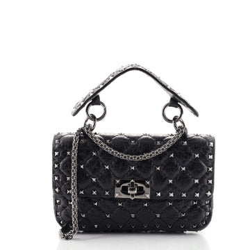 Valentino Rockstud Spike Flap Bag Crystal Embellished Quilted Leather Small