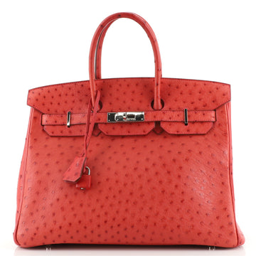 Hermes Birkin Handbag Red Ostrich with Palladium Hardware 35