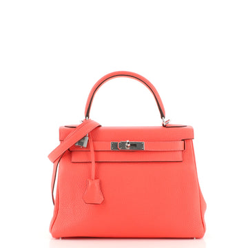 Hermes Kelly Handbag Pink Clemence with Palladium Hardware 28
