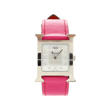 Hermes H Watch Quartz Stainless Steel and Leather with Diamond Markers 26