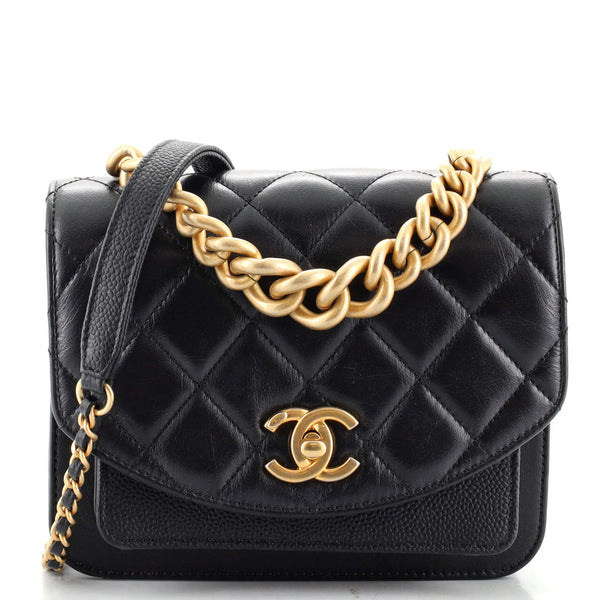 Chanel Chain Handle Flap Bag Quilted Calfskin with Caviar Mini Black 1259461