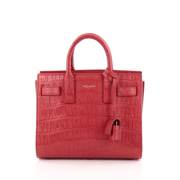 Saint Laurent Sac De Jour Handbag Crocodile Embossed Leather Nano
