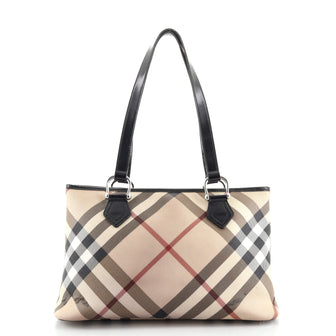 Burberry Nickie Tote Nova Check Coated Canvas Small