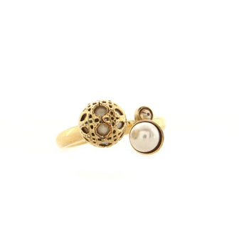 Christian Dior Secret Cannage Open Ring Metal with Faux Pearls and Crystal