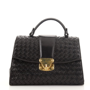 Bottega Veneta Vintage Turnlock Top Handle Bag Intrecciato Leather