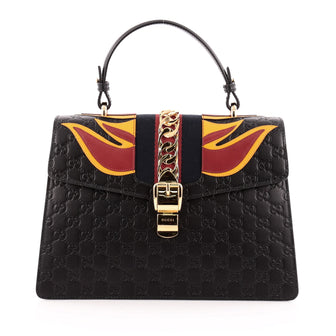 Gucci Sylvie Top Handle Bag Guccissima Leather with Applique