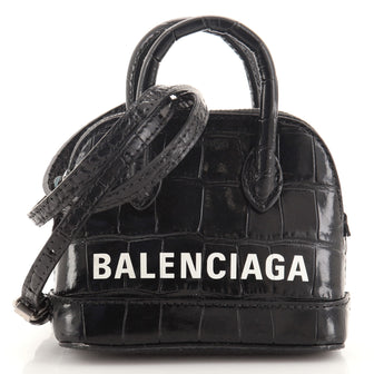 Balenciaga Logo Ville Bag Crocodile Embossed Leather Nano