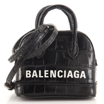 Balenciaga Logo Ville Bag Crocodile Embossed Leather Nano