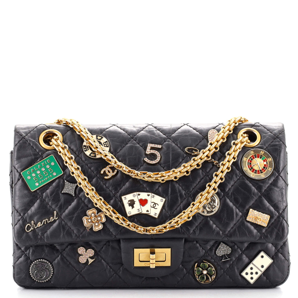Chanel Lucky Charms Reissue 2.55 Flap Bag Quilted Aged Calfskin 225 Black  1263701