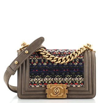 Chanel Boy Flap Bag Quilted Tweed Small