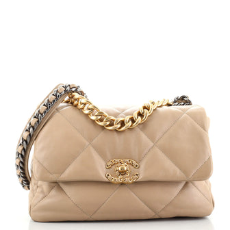 CHANEL Lambskin Quilted Medium Chanel 19 Flap Brown 1294394