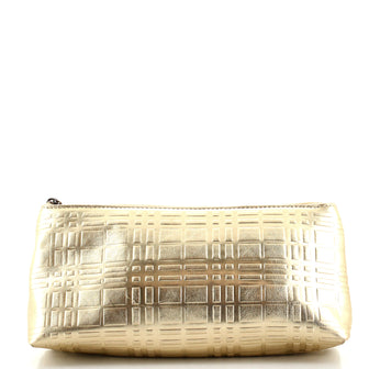Burberry Cosmetic Zip Pouch Plaid Embossed Leather Small
