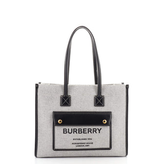Burberry Freya Shopping Tote Canvas with Leather Small