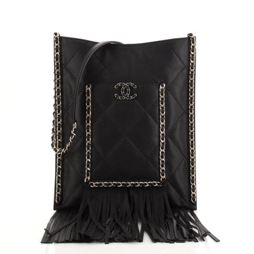 Chanel Fringe Flat Shopping Bag Quilted Calfskin Small