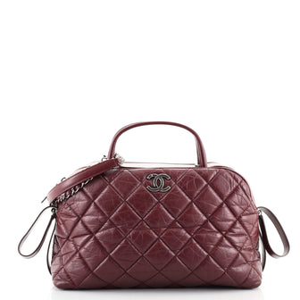 Chanel CC Top Handle Bowler Bag Quilted Aged Calfskin Small