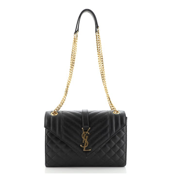 Saint Laurent Classic Monogram Envelope Satchel Quilted Leather Medium