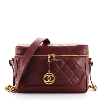 Chanel Vintage Box Zip Shoulder Bag Quilted Caviar Large