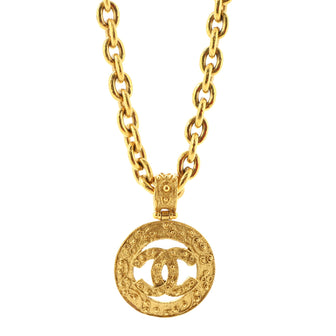 Chanel Vintage CC Round Pendant Long Necklace Metal