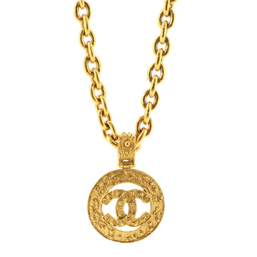 Chanel Vintage CC Round Pendant Long Necklace Metal